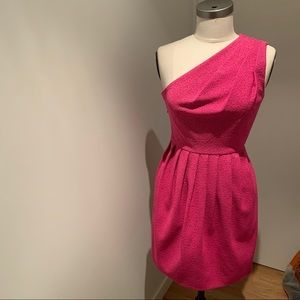 Halston Heritage bright pink one shoulder dress